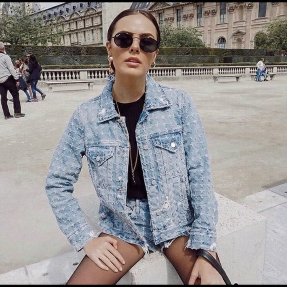 Blank NYC PunchLine Small Distressed Denim Jacket XS